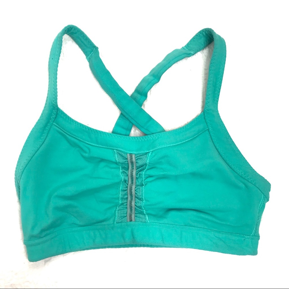 Athleta Green Freedom Sports Bra Mesh Ruched